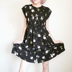 Black floral button down smocked Free People dress